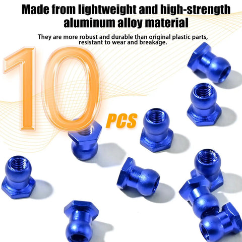10 blue aluminum 5mm ball head nuts on white background, part of 5mm Ball Head Nuts 10 Pack Aluminum Alloy Upgrade Kit For 53640 RC Cars