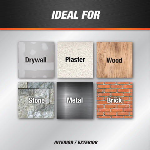 Surfaces ideal for Alex Plus Spackling White 32 Oz Quick Dry Patch: drywall, plaster, wood, stone, metal, brick interior exterior
