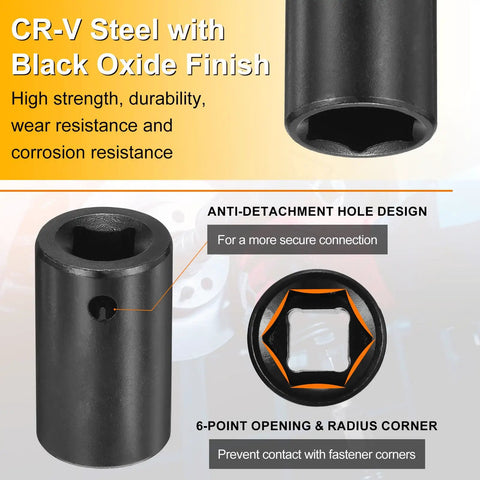 Deep 6-Point Impact Socket Set With 1/4-Inch Drive For Hard Metal Jobs Including The Perfect 4.5mm Metric Size Measuring Two Inches Long Made From Tough CR-V Steel To Crush Any Tough Job You Got, black oxide finish