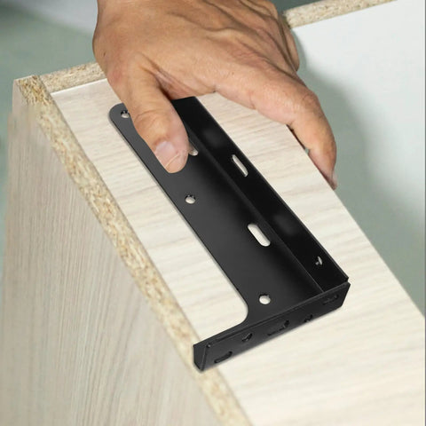 Installation of Beefy Heavy Duty Floating Shelf Brackets Two Pack Thickened L Shaped Steel Support on wood surface