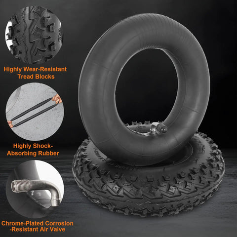 Tear Up Trails With This Rock Solid 200X50 Dirt Scooter Knobby Tire Inner Tube 8X2 Off Road Go Kart Replacement Block Tread For Dune Buggy RZ Phase Two Rx200 showing tire, inner tube, tread, and valve details.