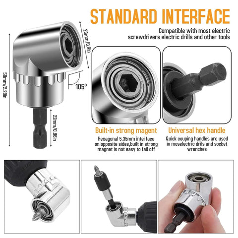 Flexible Drill Bit Extension Set For Home DIY Bendable 105 Degree Right Angle Attachments Universal Socket Adapters
