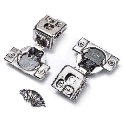 Forty Pack Pro Grade Soft Close Cabinet Hinges For Face Frame Doors One Quarter Inch Overlay Satin Nickel shown with screws.