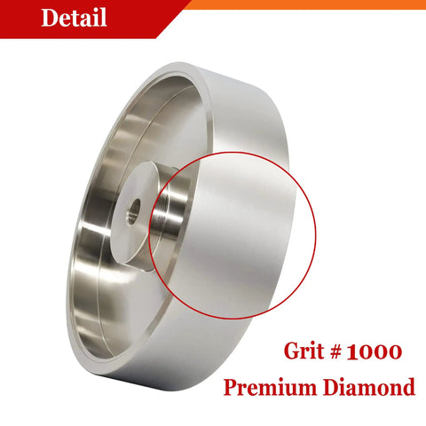 CBN Grinding Wheel 6 Inch Diameter, 1.5 Inch Wide With 1/2 Inch Arbor, Diamond Coated Wheel For Sharpening, Grit 1000, side detail