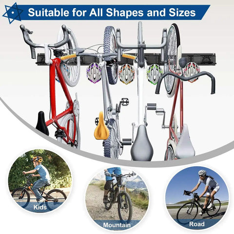 Beefy Garage Wall Mount Bike Storage Rack Holds Up To 6 Bicycles And 5 Helmets, Heavy Duty Steel With Powder Coat Finish