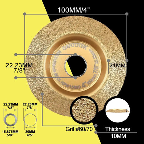 Pro Quality Wood Carving Grinding Disc And Cup Wheel For Angle Grinders Ideal For Stump Shaping And Root Carving with dimensions 100MM/4".