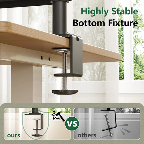3 Tier Clamp On Desk Shelf With Height Adjustment And 360 Degree Rotatable Tray showing stable bottom clamp fixture