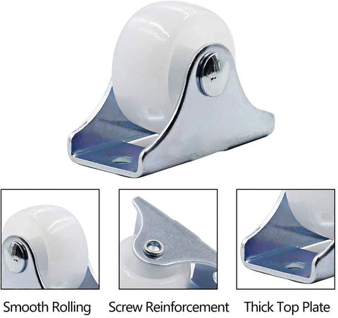 1-inch rigid caster wheels with metal top plate, non-swivel design, ideal for desks and carts, smooth rolling and durable.