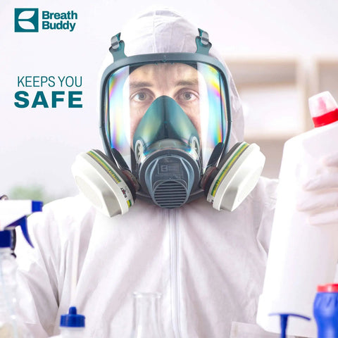 Full Face Respirator Mask With Extra ABEK1P3R Cartridges For Dust And Smoke Reusable Eye Shield Anti Fog Design Adjustable Straps