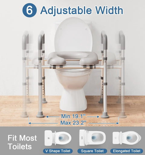 Rock Solid Heavy Duty Raised Toilet Seat With Secure Side Handles For Seniors And Mobility Needs Supports Up To 400 Pounds with adjustable width