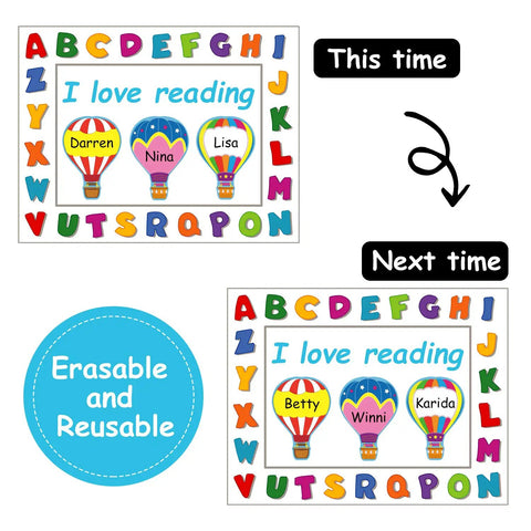 Totally Colorful Hot Air Balloon Cutouts Set With 54 Paper Shapes And 60 Glue Dots used for classroom decor with names