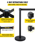 Stanchion Set With 6.6 Ft Black Retractable Belt For Crowd Control shown with rustproof steel pole and concrete base.