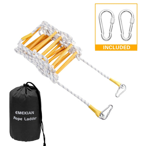 Emergency Fire Escape Rope Ladder 25 Feet With Flame Resistant Safety Extension Rope And 2 Hooks Portable Window Escape Ladder For 2 To 6 Story Homes Reusable Durable Weatherproof Survival Gear For Kids with storage bag and metal hooks