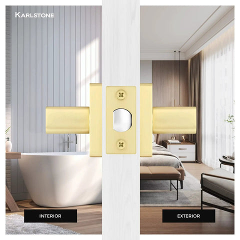 Gold Door Knob Set 5 Pack With Sleek Boss Look Corner Design Keyless Passage Handles on dual room divider