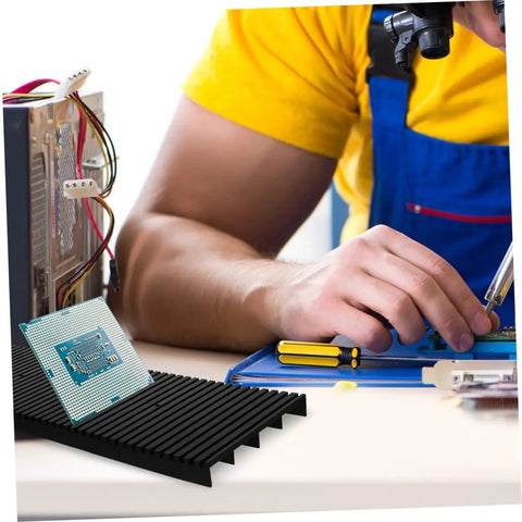 Two Piece Static Bar Rack for Circuit Boards ESD Safe Mount Tray with Strip Design Plastic Storage Stand in use on workbench