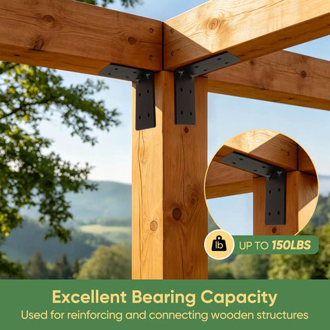 4 Pack 4x4x3 Inch Heavy Duty L Corner Brackets 3mm Thick Black Steel One Piece Molded Design Rock Solid Shelving Support with rounded corners.