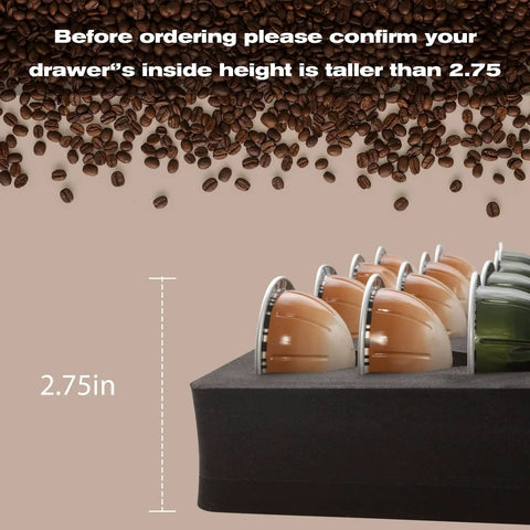 Your Go-To Coffee Capsule Drawer Organizer That Holds 36 Pods for Nespresso Vertuo Vertuoline Capsules with height measurement