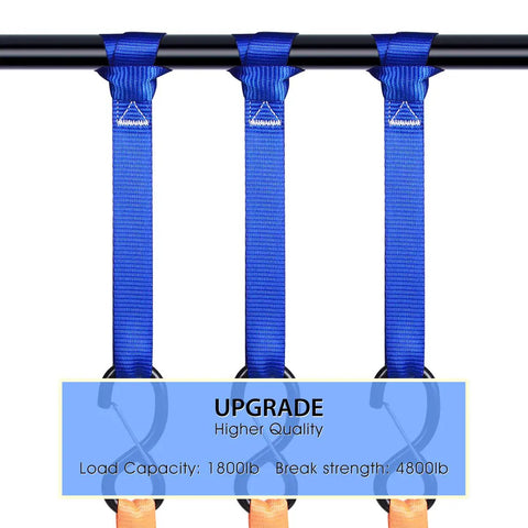 Heavy Duty Soft Loop Tie Down Straps Eight Pack No Fuss Setup For Atv Utv And Motorcycle Trailers Built Savage With 1800 Pound Load Rating And 4800 Breaking Strength, showing straps with loops and load details.