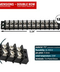 Top Shelf 12 Circuit Screw Terminal Junction Block With Barrier Strips rated 300 Volts 20 Amps, 5.24 inch, PBT material.