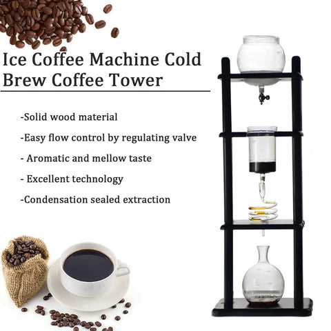 Smooth As Silk Cold Brew Coffee Tower With Slow Drip Design For Ultra Rich And Smoother Tasting Ice Coffee 1000Ml Capacity on solid wood frame.