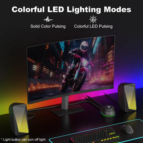 Monitor setup with Bluetooth Computer Speakers With USB Power And 3.5mm AUX, Easy Control Pod, LED flame lights, black