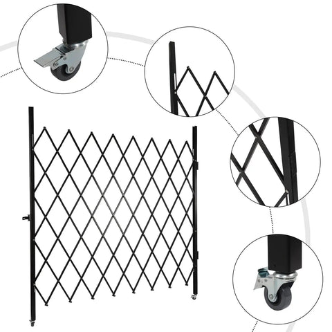 Badass Wall Mounted Folding Security Gate Smooth Glide Expanding Accordion Barricade with steel wheels and heavy-duty frame.