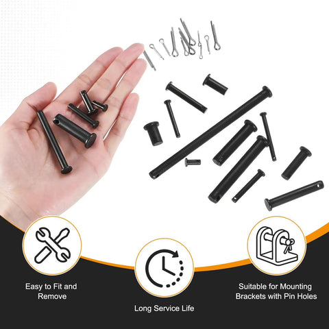 Four Pack M6x45mm Black Clevis Pins With Single Hole For Quick Connectors Heavy Duty Use In Agriculture Aviation Construction Mechanical Linkages Rigging And Furniture Assembly, black steel pins with cotter pins