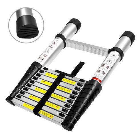 10.5 Ft Telescoping Aluminum Ladder With 330 Lb Capacity, Heavy Duty Extendable Step Ladder with collapsible locking mechanism
