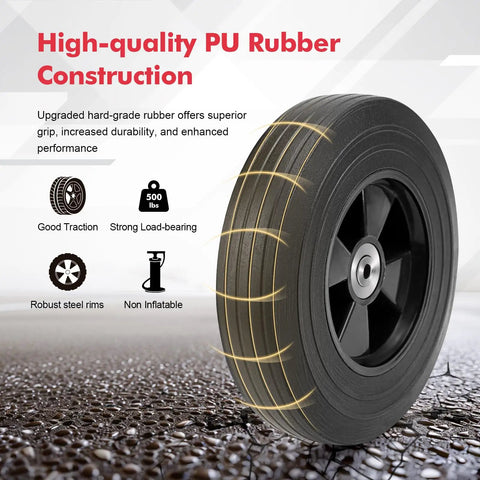 Two Pack Nine Point Three Inch Replacement Rolling Wheels For Tool Boxes And Trailers Dense Polyurethane Tires with black rim