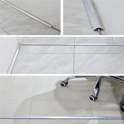 Aluminum Alloy Cable Raceway Concealer Self Adhesive Floor Cord Cover shown installed on tile, keeping wires tidy and hidden.