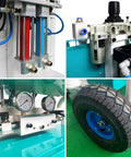 Dual Component Polyurea Spray Machine Heavy Duty Industrial Equipment close-up of pressure gauges and colored fluid cylinders.