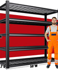 Beefy 5 Tier Heavy Duty Wire Garage Shelving System 72 By 59 By 20 Inch 2500 Lbs Capacity with man for scale