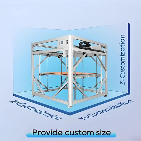 Industrial Grade Large Format 3D Printer For Production Use, showcasing metal frame in customizable size for large parts