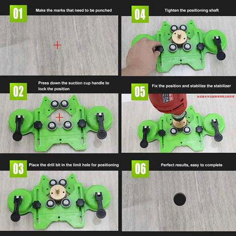Ultimate 15 Piece Diamond Hole Saw Kit With Double Suction Jig Fits All Sizes From 6 To 50mm For Smooth Drilling On Tile Glass Marble Granite Porcelain And Ceramic Without Slipping Or Cracking In Wet Or Dry Conditions, green suction jig on tile