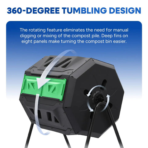 Dual Chamber 43 Gallon Compost Tumbler Bin For Outdoor Gardens And Backyards No Fuss Easy Turn Barrel Mixer With 360-degree design