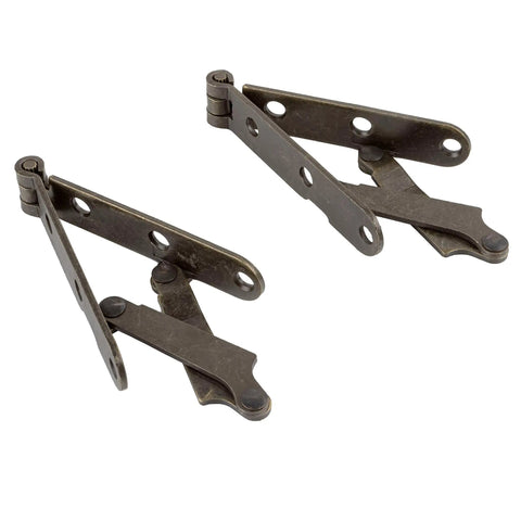 Drop Front Desk Hinge Set In Antique Brass Finish, 2 Pack For Slant Top Desks, 180 Degree Opening, Heavy Duty Steel Construction