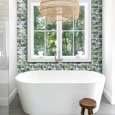 Bathroom with Peel And Stick Subway Tile Backsplash Kit 10 Sheets 13x12 Ice Green Marble Look Kitchen Tiles DIY Friendly