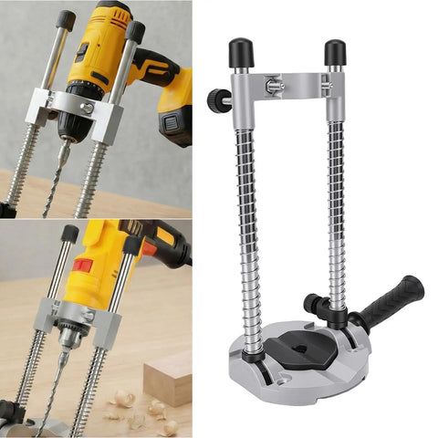 Versatile Drill Guide Stand For Vertical And Angled Drilling With 90 Degree Adjustment For Pipe Wall And Wood Drilling Portable Drill Press Guide For Handheld Drills DIY And Pro Grade Workshop Ready showing detailed angled and vertical positions