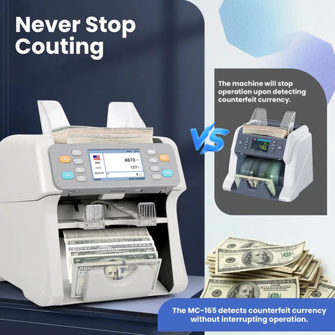 Two Pocket Cash Counter For Mixed Denominations With Value Counting Multi Currency Bill Counter With CIS UV MG IR