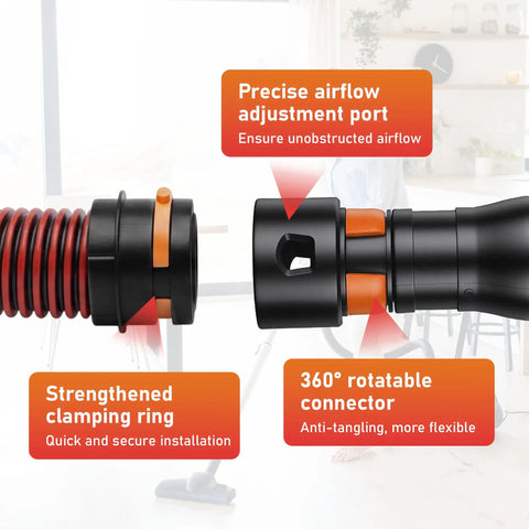 10-Foot Dust Collection Hose Kit for Table Saws and Power Tools to Shop Vacuums 1-1/4 Inch Vacuum Hose focus on clamping ring.