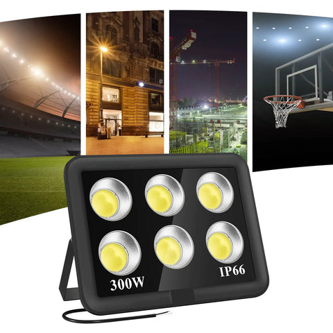 300W LED Stadium Flood Light Outdoor 2050W Equivalent 43500LM Beast Mode Bright Commercial Lighting IP66 showcasing versatility