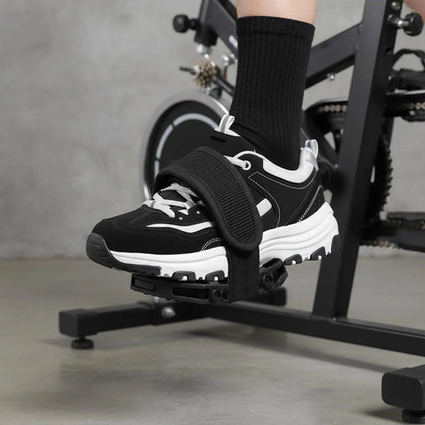 Double Adhesive Adjustable Bike Pedal Straps With Anti Slip Toe Clips Universal Foot Straps For Fixed Gear Road Mountain And Kids Bikes Strap In For A Secure Ride Easy On Off Durable Black Nylon securing shoe on pedal