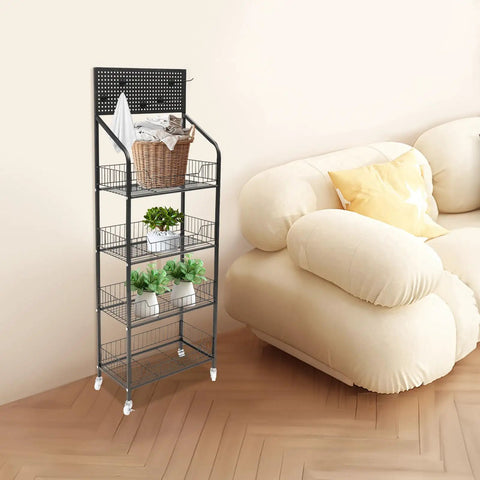 Heavy Duty 4 Tier Wire Shelving Storage Rack With Tough As Nails Metal Shelves And Raised Edge Baffles in a cozy living room.