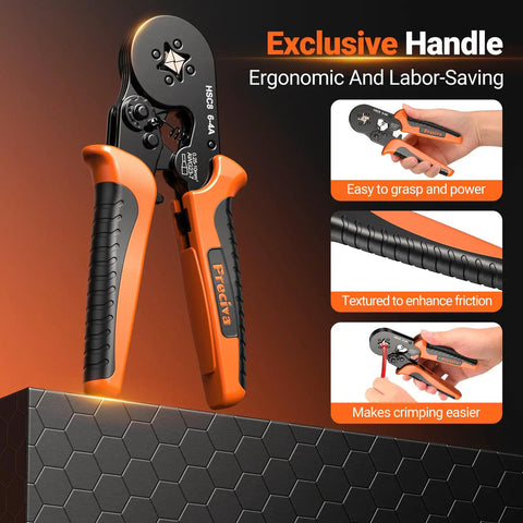 Ferrule Crimping Tool Kit With Portable Case, Square Crimp Pliers For AWG 23-7, ergonomic handle and grip displayed.