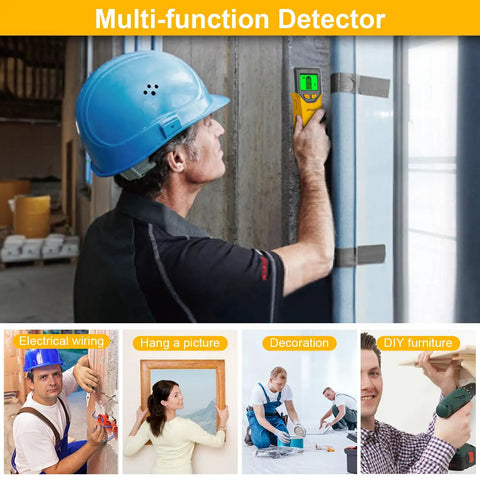 Professional using Rock Solid 5 In 1 Stud Finder Wall Scanner With HD LCD Display and Smart Chip Tech on a wall.