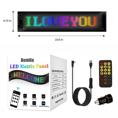 Devil Eyes LED Lights For Windshield 2 Pack 23.6In X 4.7In with remote and USB cable, displayed on packaging and accessories.