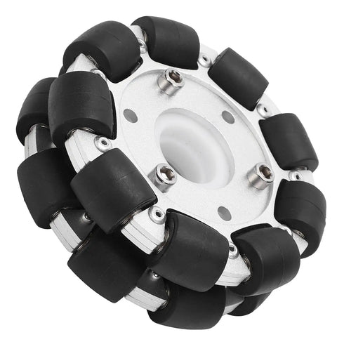 100mm Double Aluminum Omni Wheel For Robots, Heavy Duty 30Kg Load Capacity, 18 Rubber Rollers, Smooth 360 Degree Movement