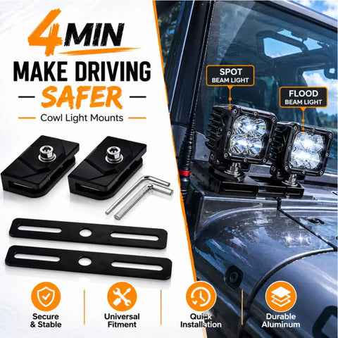 No Drill Clamp On Hood Mount LED Light Bar Brackets For A Pillar Ditch Lights Extensions on truck hood with tools included