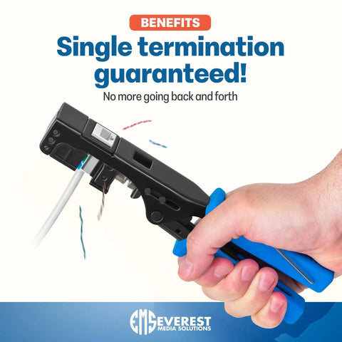 90 Degree Angled Speed Termination Keystone Tool Set With 20 Slim Profile RJ45 Cat6A Keystone Jacks One Hand Punchdown