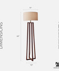 Walnut Birch Wood Floor Lamp With Natural Linen Drum Shade Three Way Dimmable Light For Bedroom And Living Room Modern Minimalist Crisscross Base 60 Inch Tall Cozy Vibe For Home Decor showing dimensions